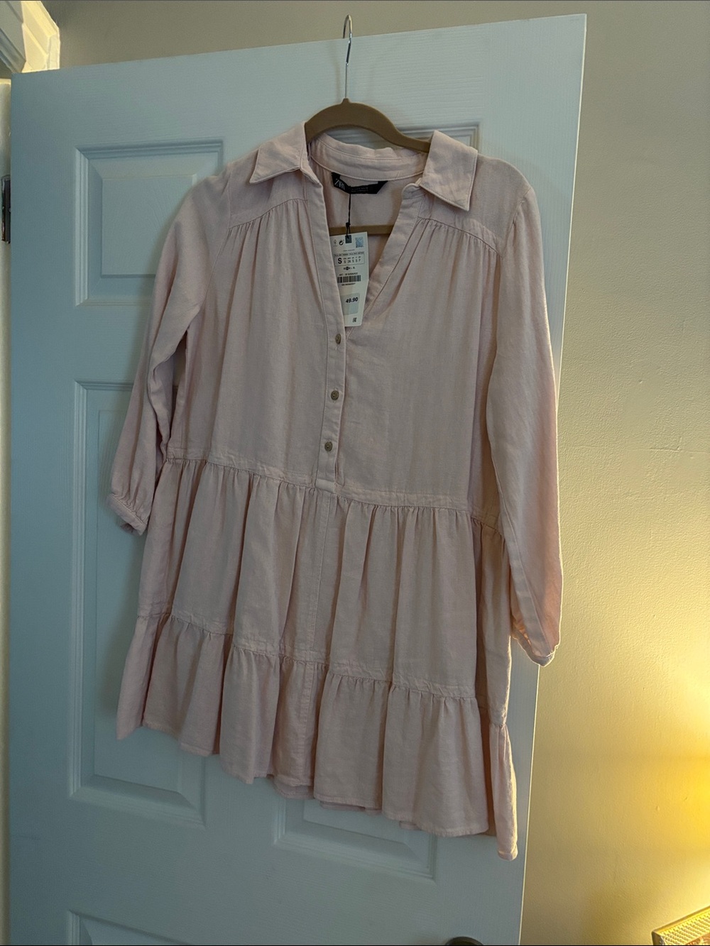 Zara Pale Pink Tiered Button-Front Tunic